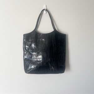 Monsac Black Croc-Embossed Tote